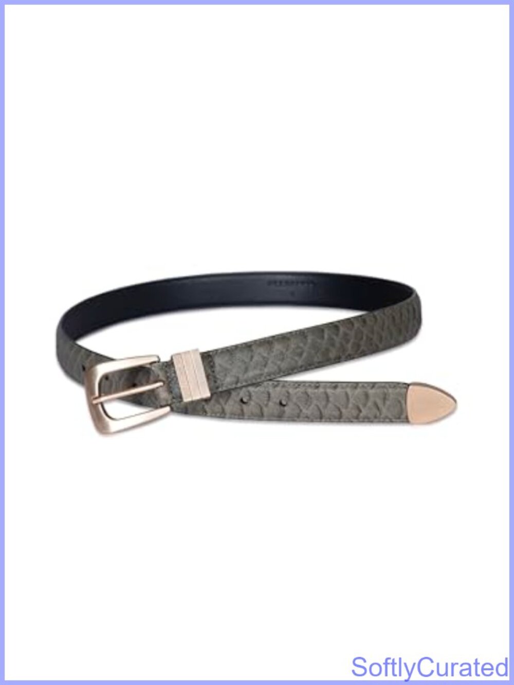 1 Inch Python-Embossed Leather Belt Feather Edge Western Buckle - Picture 3 of 4